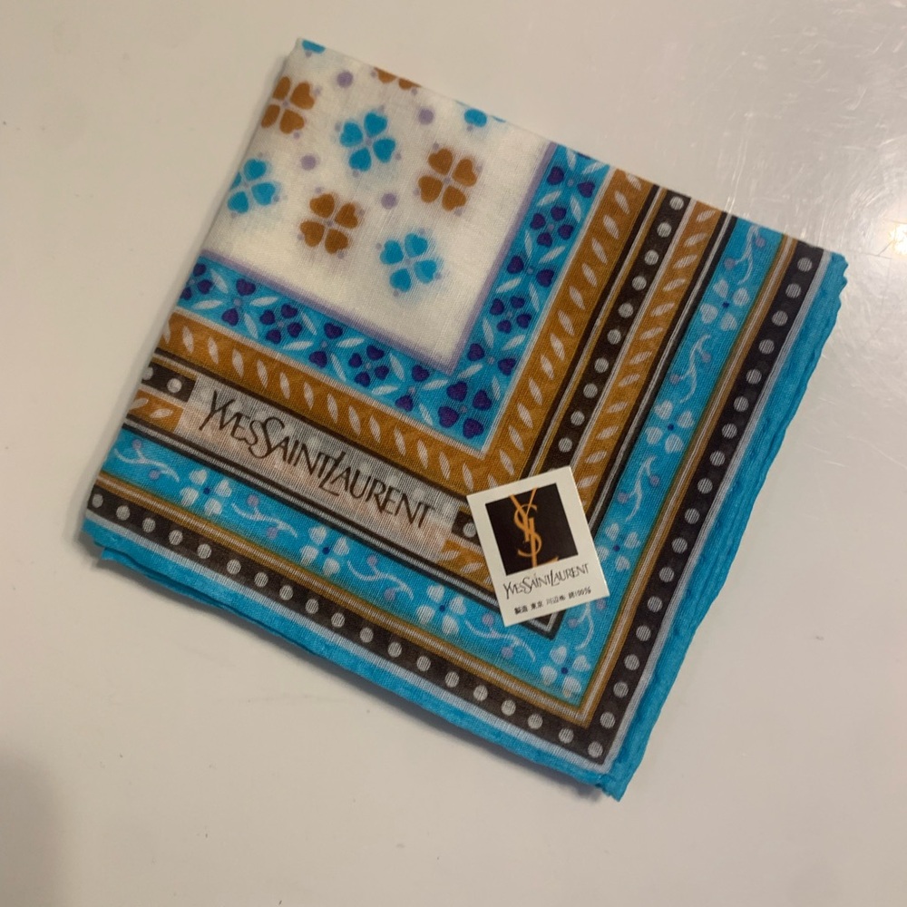 Yves Saint Laurent Gold and Blue Floral Scarf